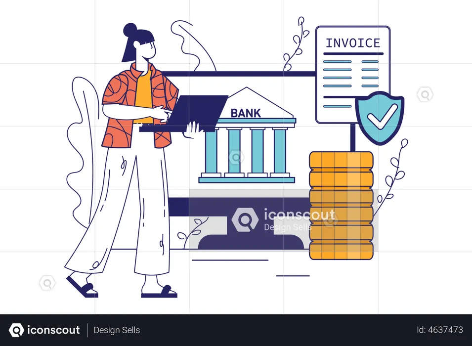 Girl using net banking  Illustration