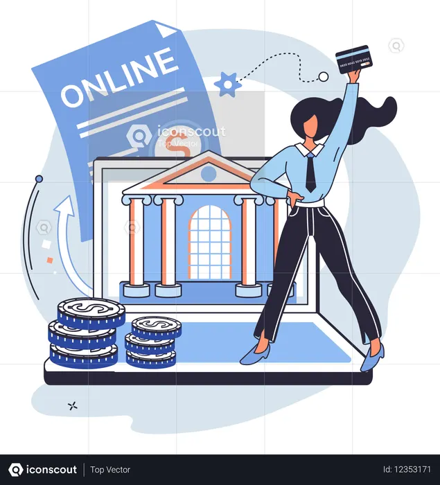 Girl using online banking platform  Illustration