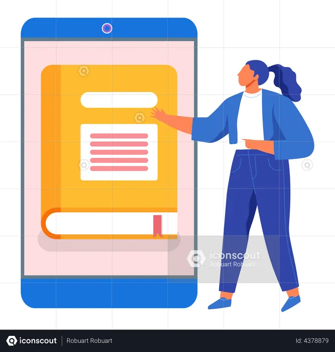 Girl using online book application  Illustration
