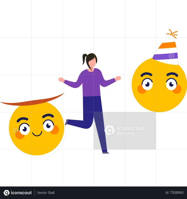 Girl using party emojis Emoji Illustration