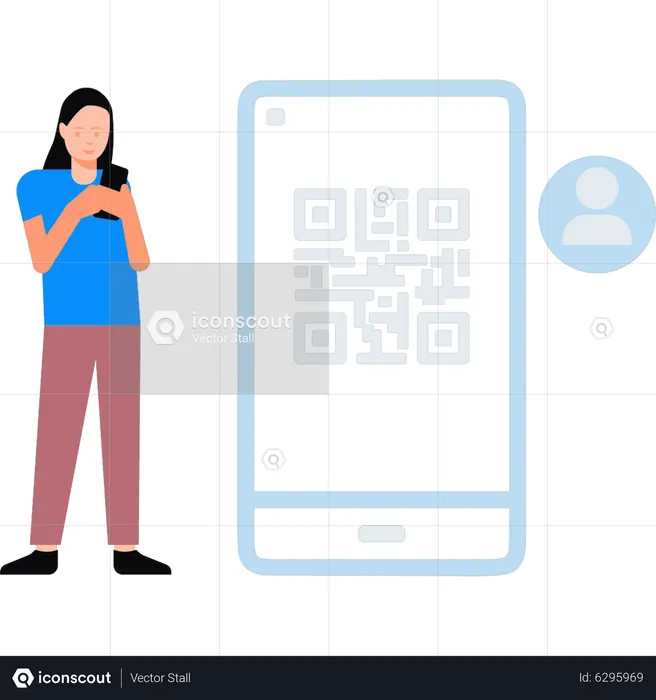 Girl using QR code  Illustration