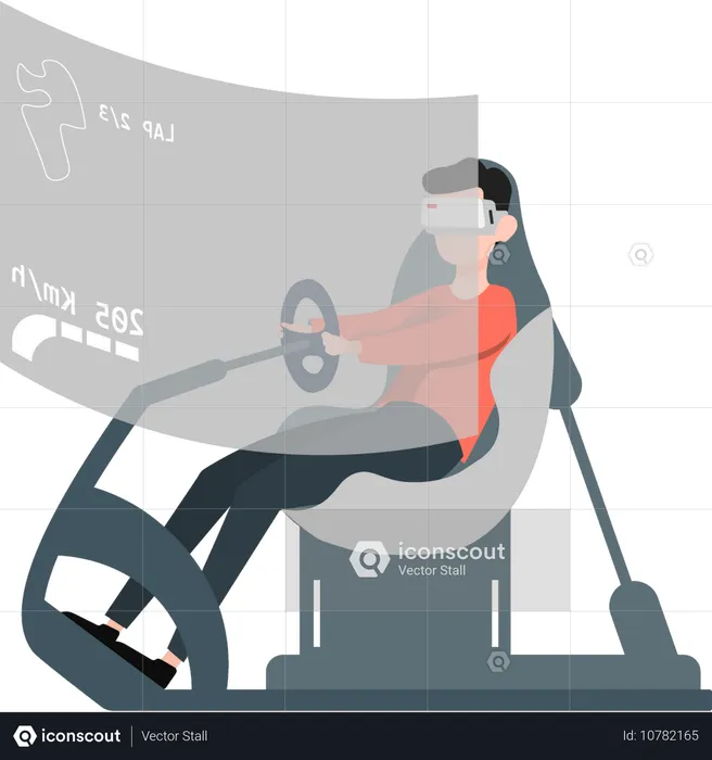 VR 기술을 탑재한 로잉 머신을 사용하는 소녀  일러스트레이션