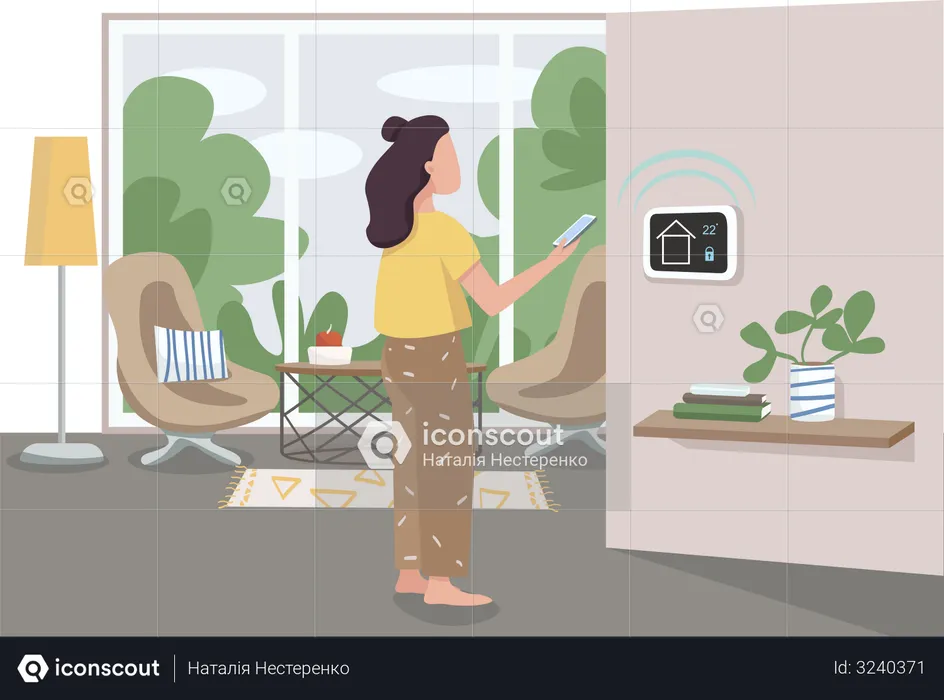 Girl using smart home management panel  Illustration