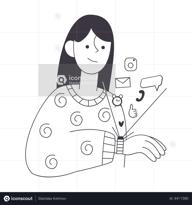 Girl using Smart Watch  Illustration