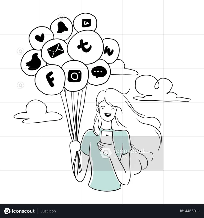 Girl using Social media Apps  Illustration