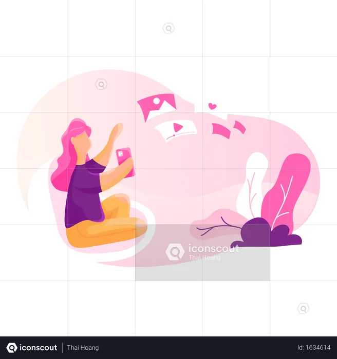 Girl using social media features Logo Illustration