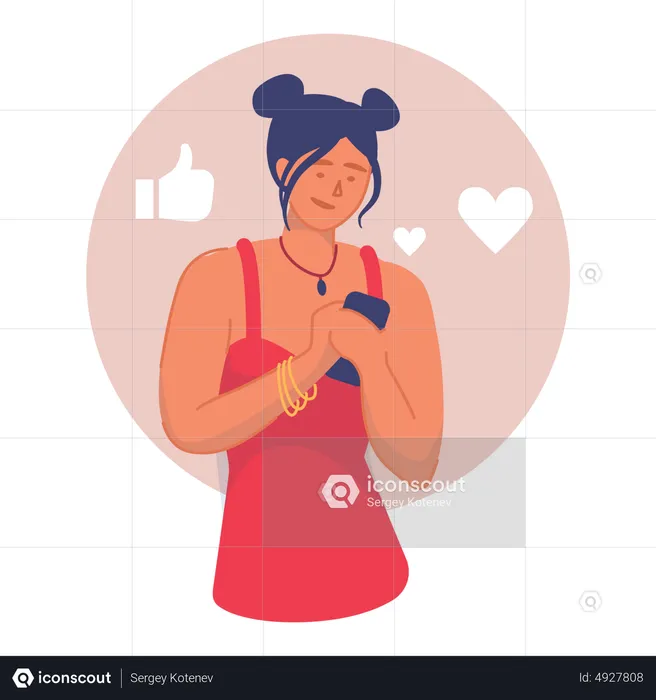 Girl using social media on mobile  Illustration