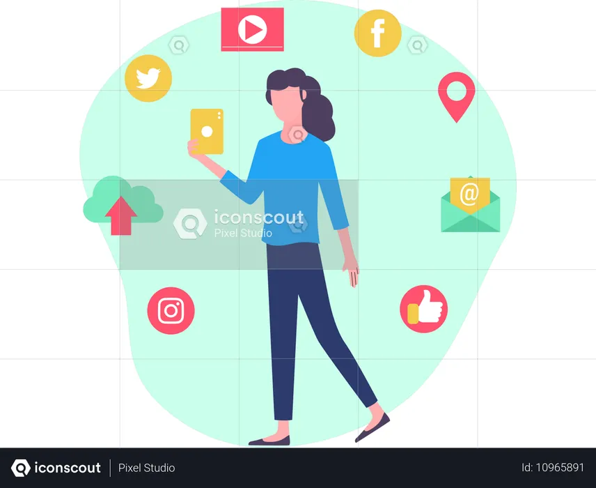 Girl using Social Networks apps  Illustration