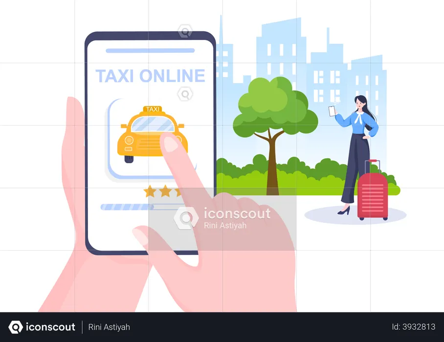 Girl using taxi booking service  Illustration