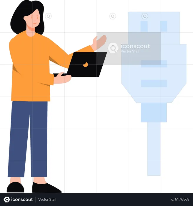 Girl using usb cable  Illustration