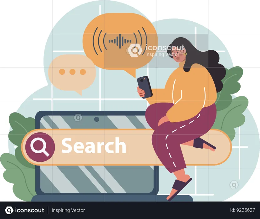 Girl using voice search feature  Illustration
