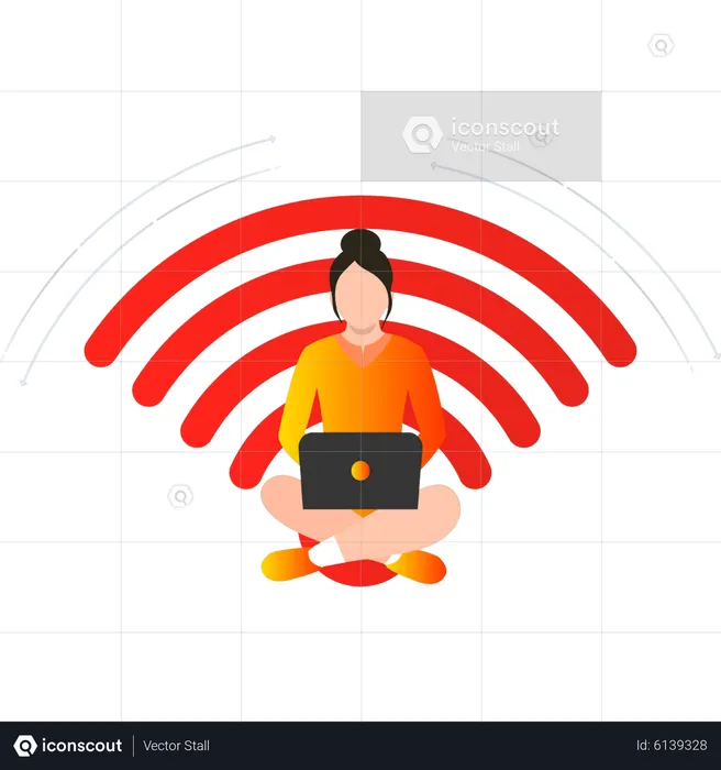 Girl using WIFI in laptop  Illustration