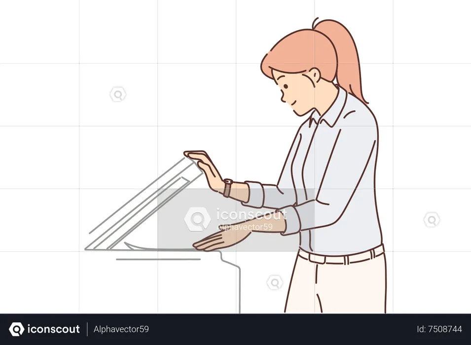 Girl using zerox machine  Illustration