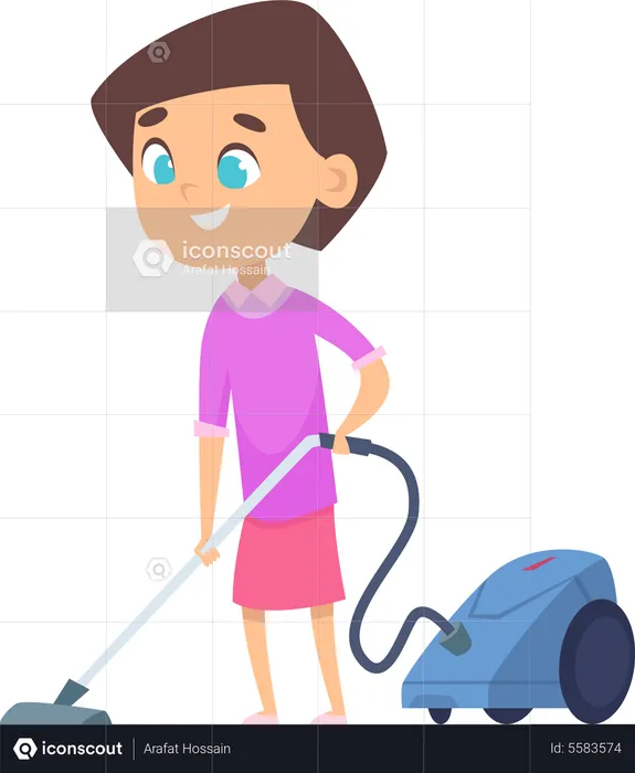 Girl vacuuming floor at home  Illustration