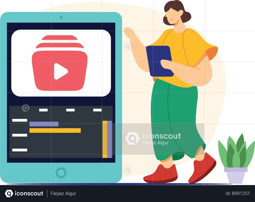 Girl video editing in mobile app  Illustration
