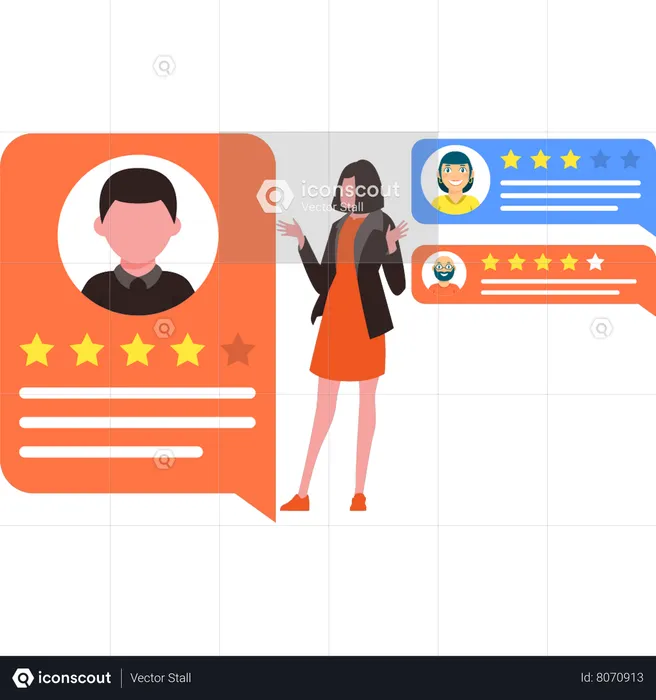 Girl viewing user profile ratings  Illustration