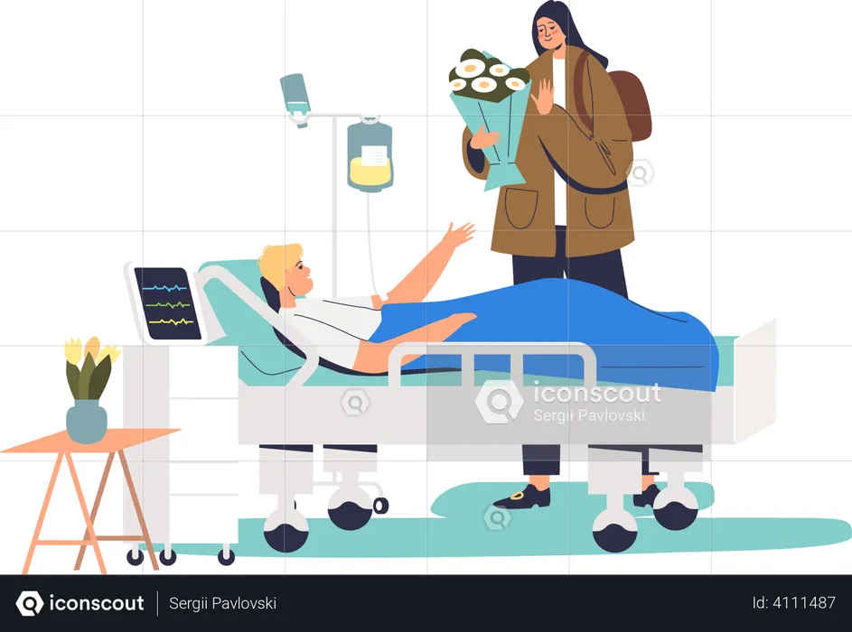 Girl visiting patient in hospital  Illustration