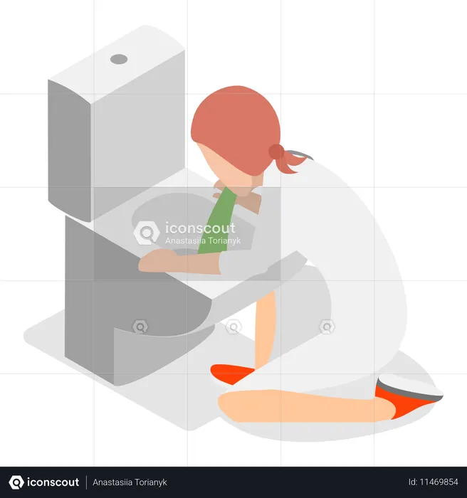 Girl Vomiting In Toilet  Illustration
