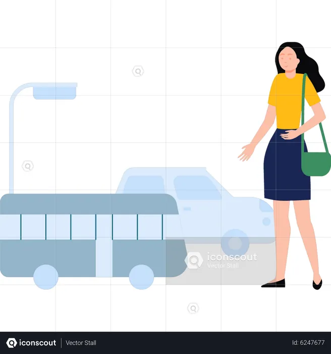 Girl waiting for bus  Illustration