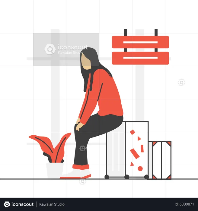 Girl waiting for flight  Illustration