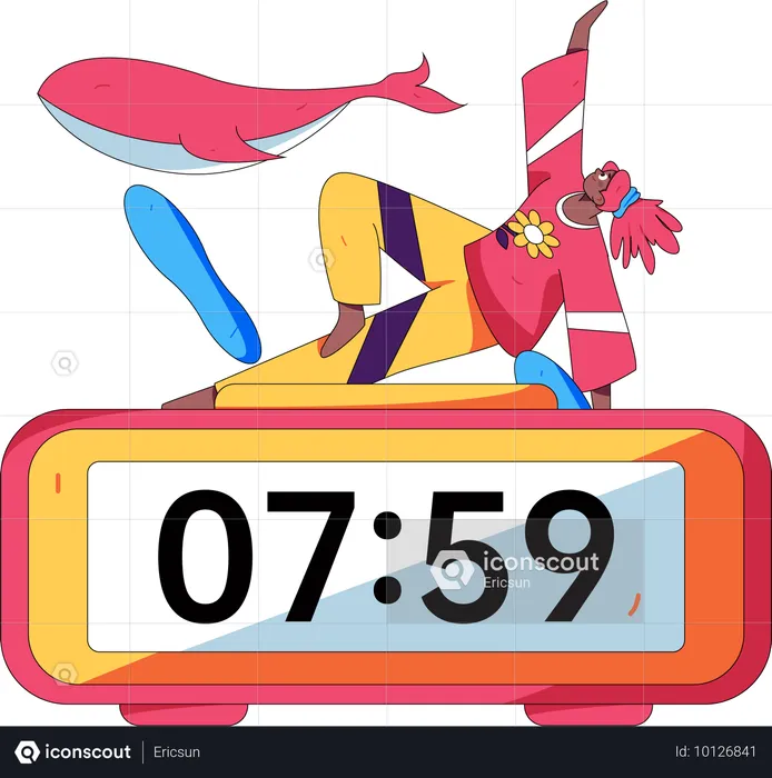 Girl wakes on time for yoga sessions  Illustration