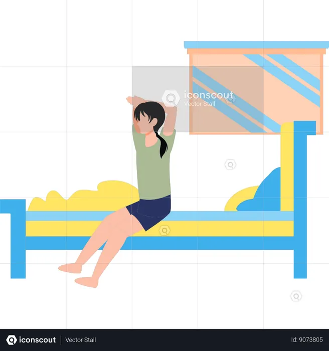 Girl wakes up early in the morning  Illustration