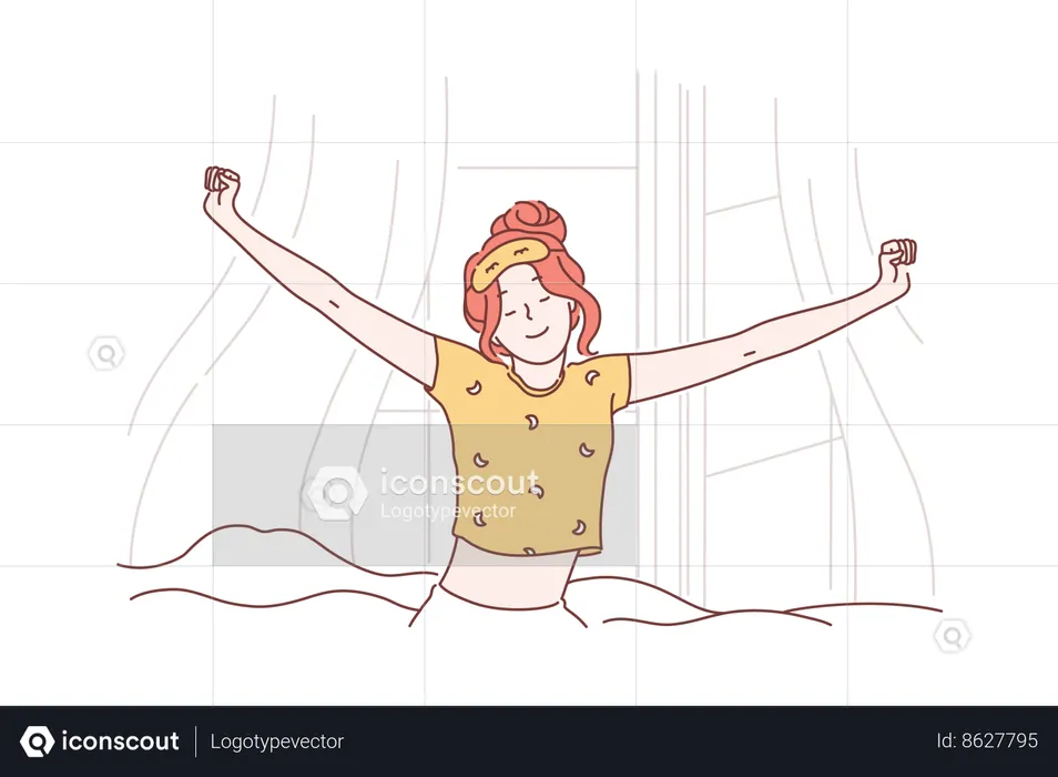 Girl wakes up in the morning  Illustration