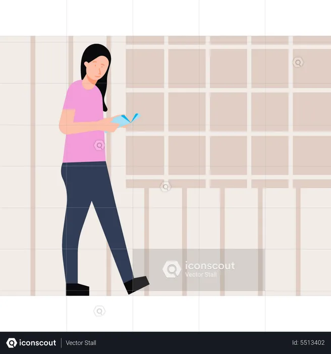 Girl walking and reading book  Illustration