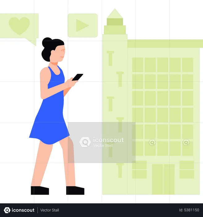 Girl walking and using mobile  Illustration