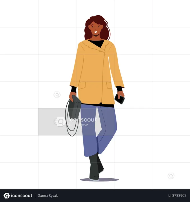 Girl Walking And Wearing Winter Coat  Illustration
