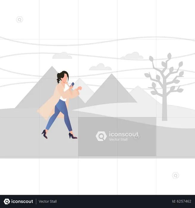Girl walking in windy weather  Illustration