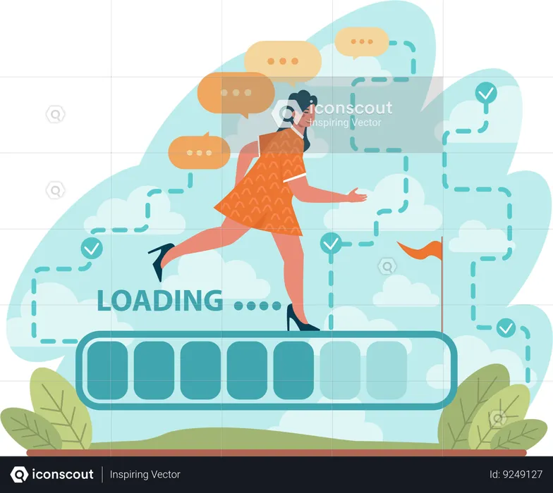 Girl walking on loading process for achieve goal  Illustration