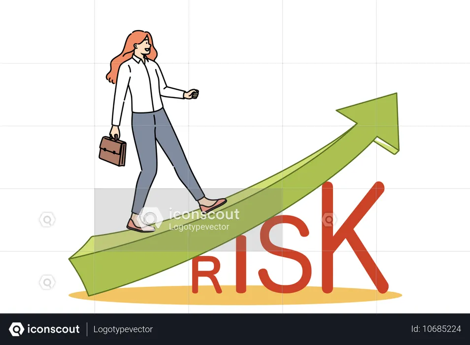 Girl walking on risk graph  Illustration