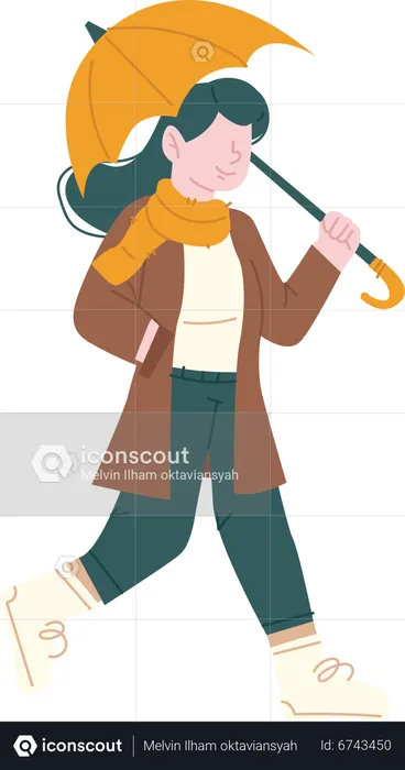 Girl walking while holding umbrella  Illustration