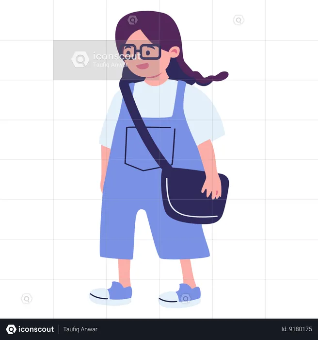 Girl Walking With Bag  Illustration