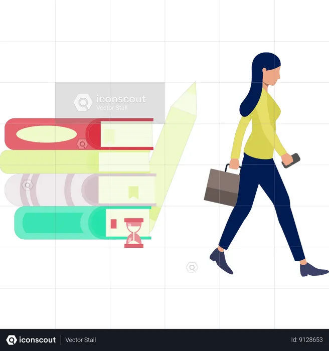 Girl walking with bag  Illustration