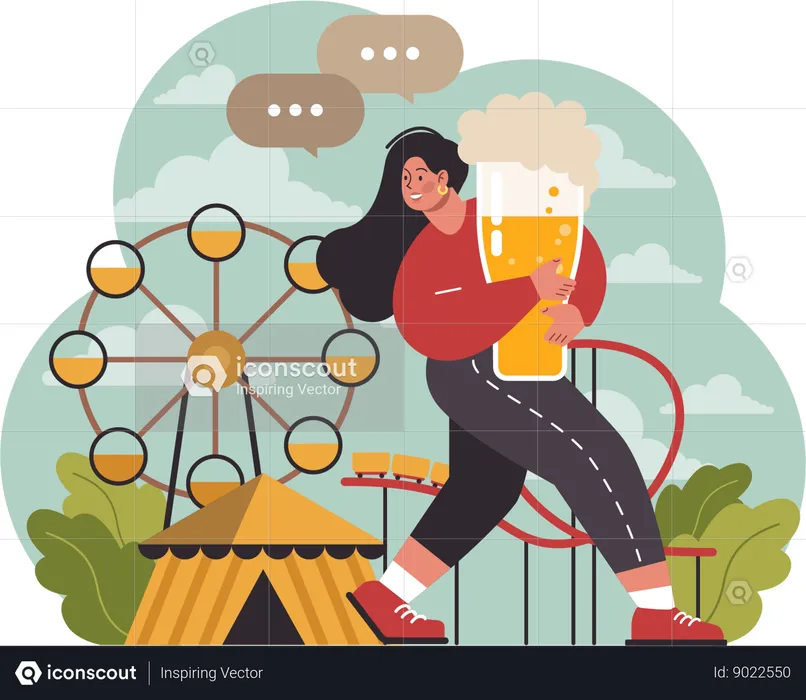 Girl walking with beer glass  Illustration