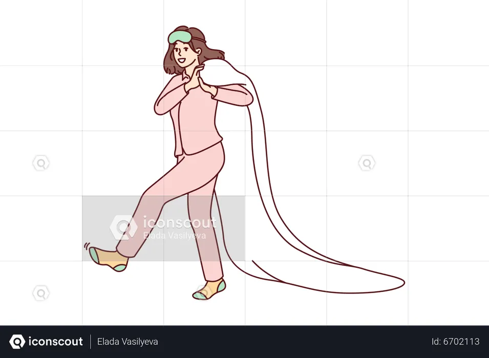 Girl walking with blanket at night  Illustration