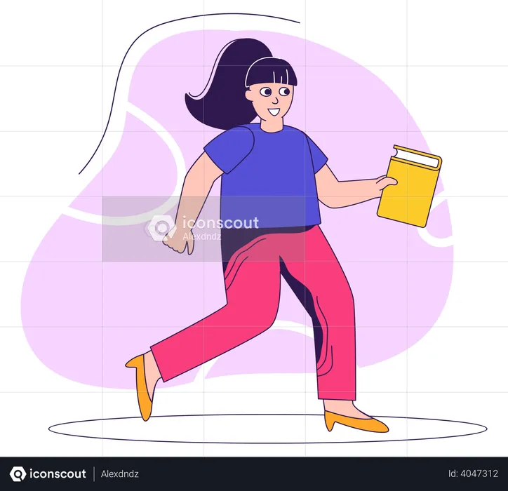 Girl walking with book  Illustration