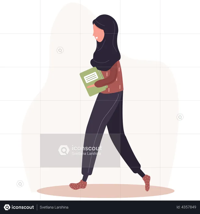 Girl walking with book in hand  Illustration