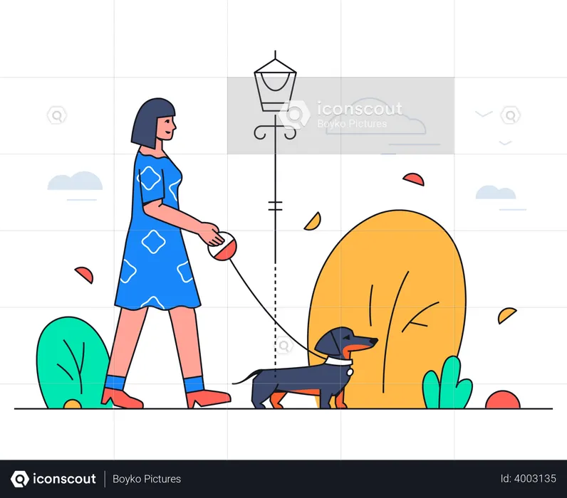 Girl walking with dog  Illustration