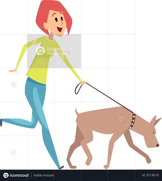 Girl walking with dog  Illustration