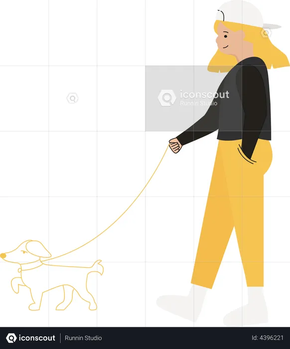 Girl Walking with dog  Illustration