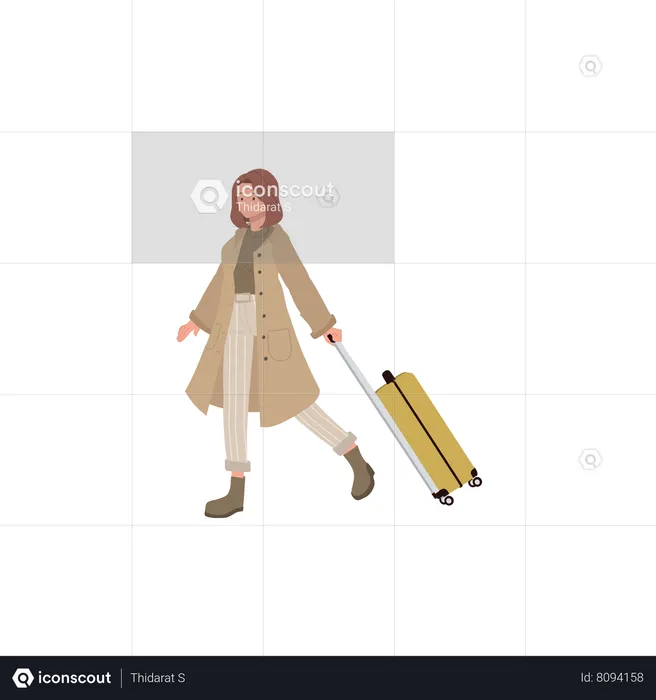 Girl walking with luggage bag  Illustration