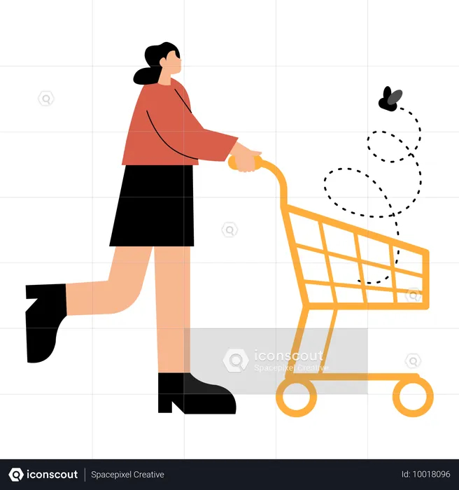 Girl walking with No Items in Cart  Illustration