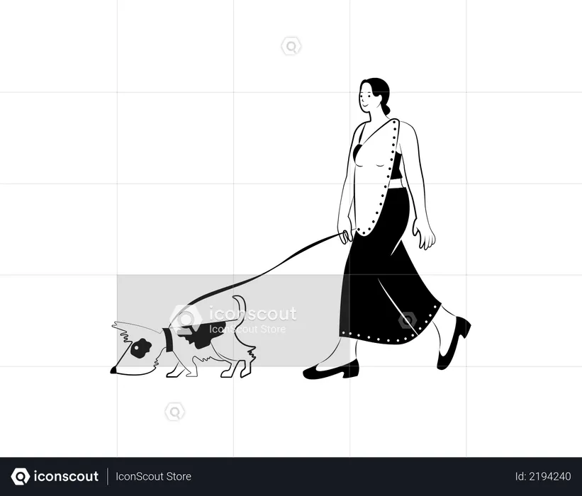 Girl walking with pet  Illustration