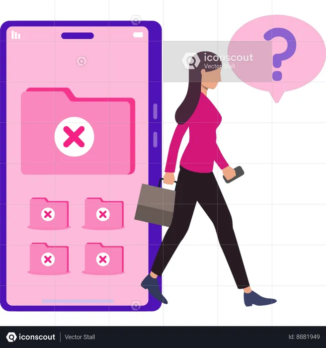 Girl Walking With Purse Thinking About No Data  Illustration