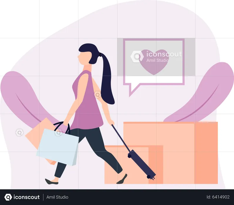 Girl walking with shopping bag  Illustration