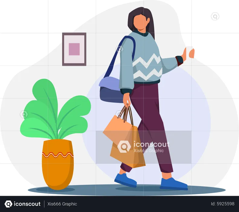 Girl walking with shopping bags  Illustration