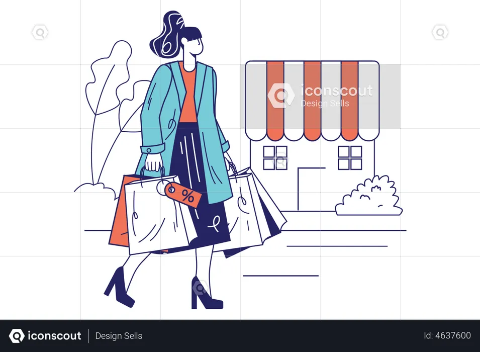 Girl walking with shopping bags  Illustration